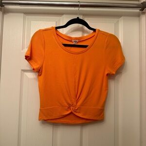 Garage Orange Knot-Front Short Sleeve Top